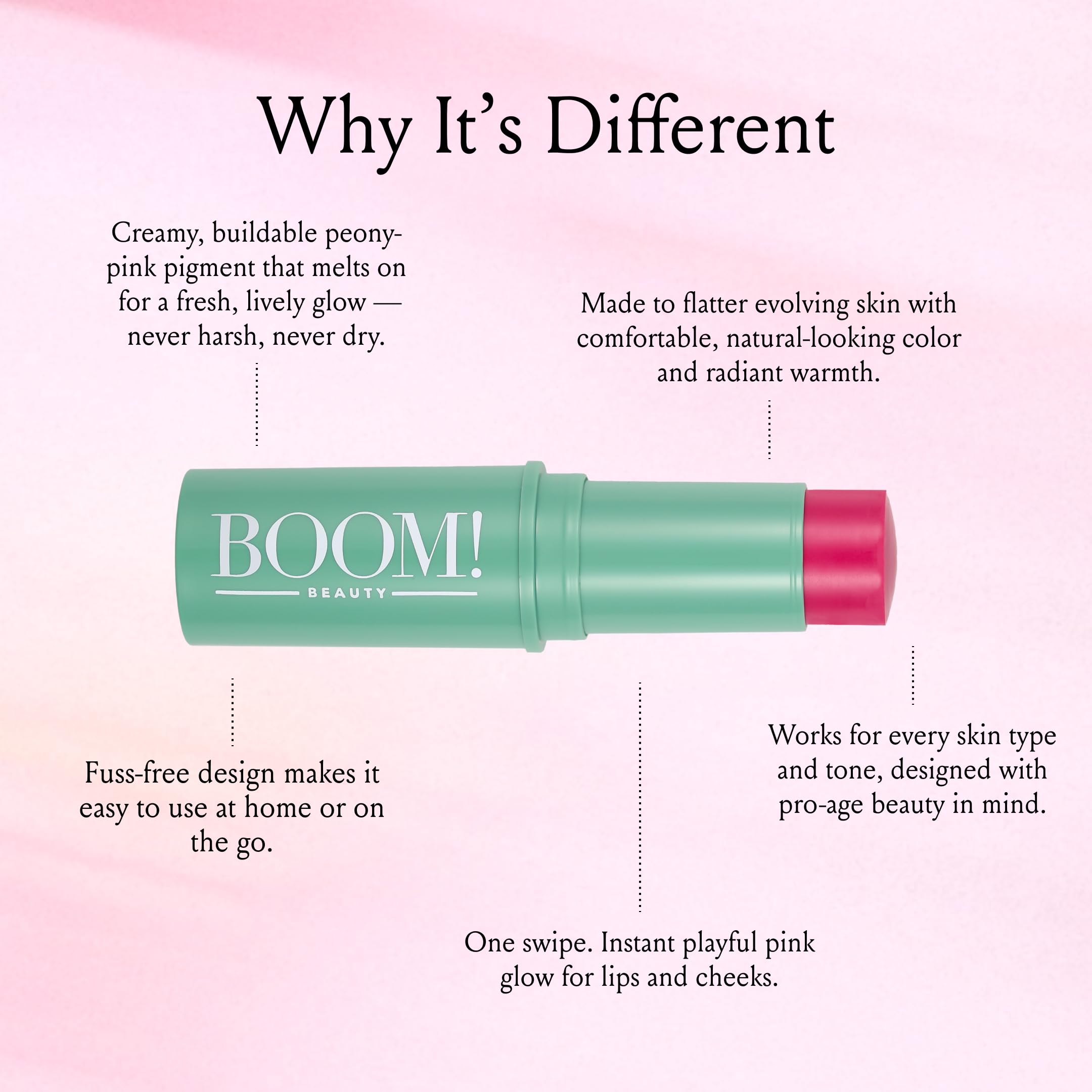 Boomstick Peony Pink - Multistick para Bochechas e Lábios - Vegano